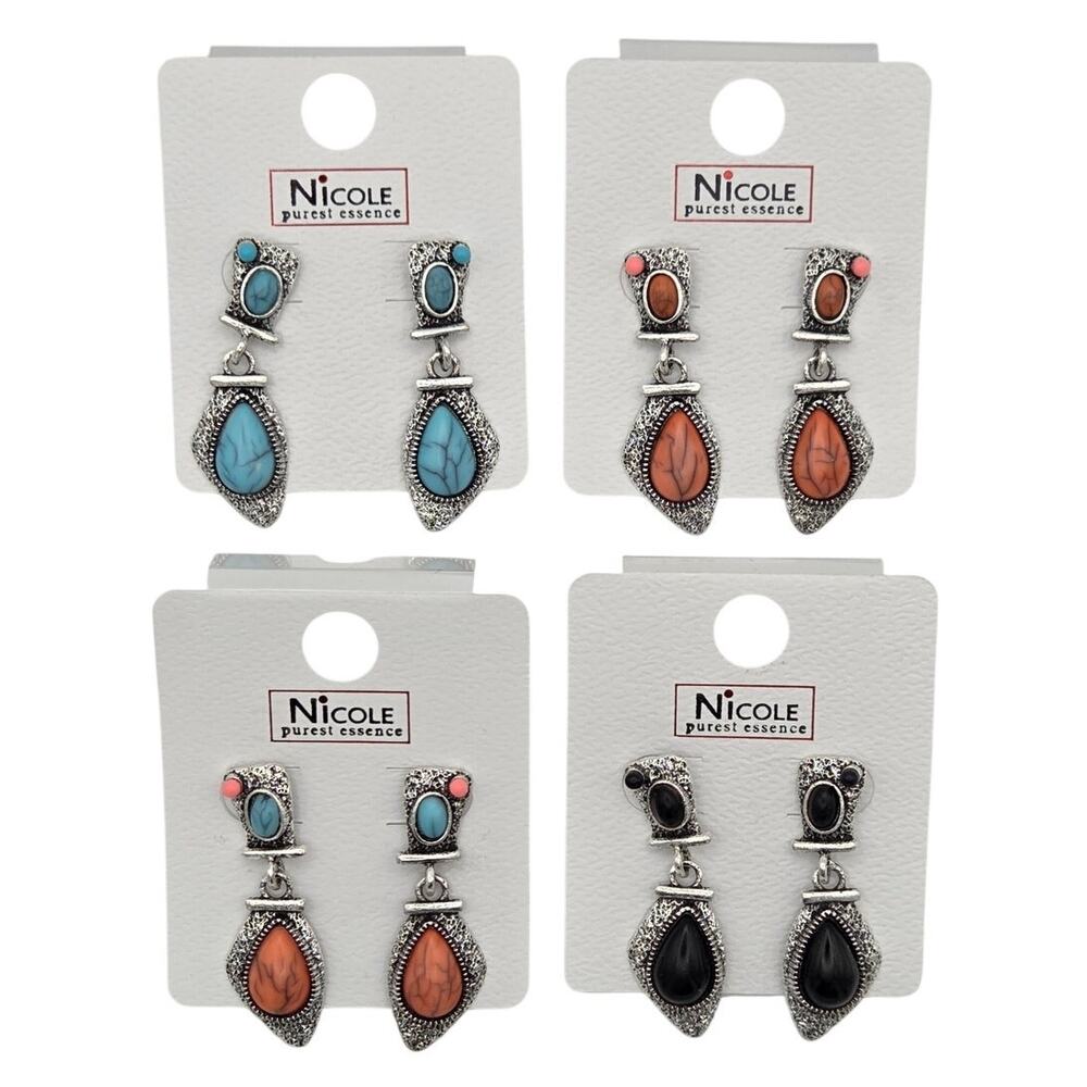 4 Pairs of Southwest Western Style Dangle Earrings #CR3840